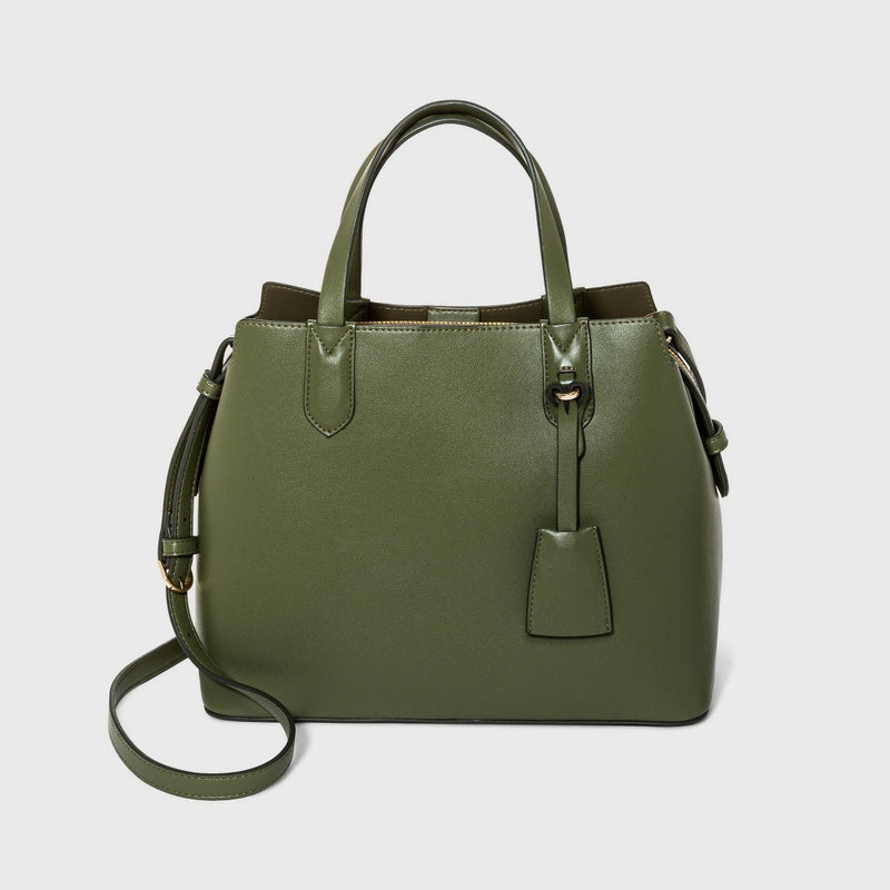 Triple Compartment Satchel Handbag - A New Day Olive Green