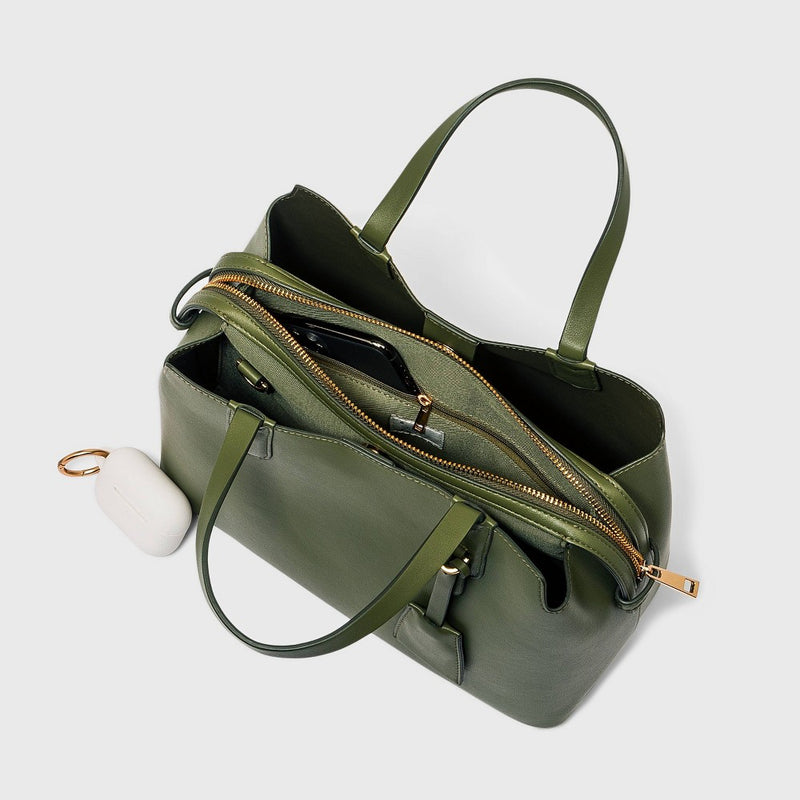Triple Compartment Satchel Handbag - A New Day Olive Green