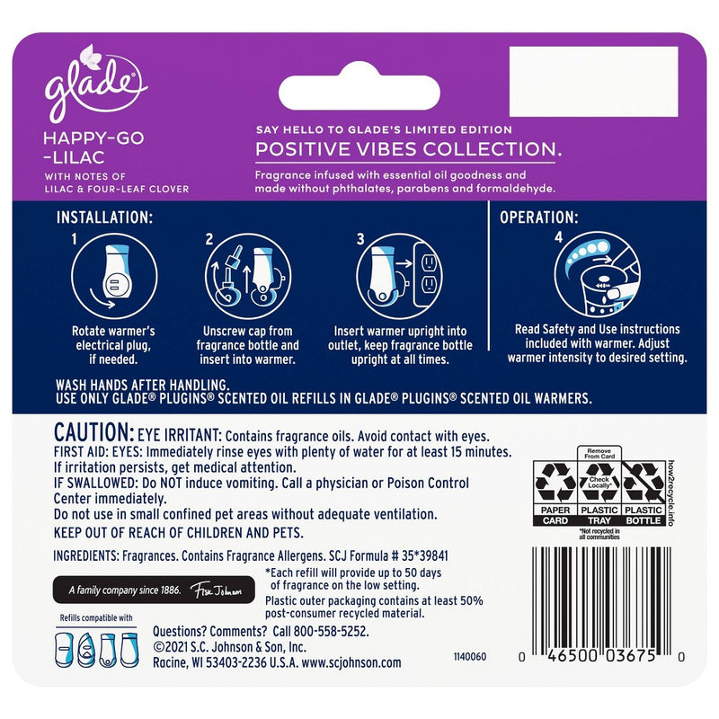 Glade PlugIns Scented Oil Air Freshener Refills - Happy-Go-Lilac - 3.35oz/5pk