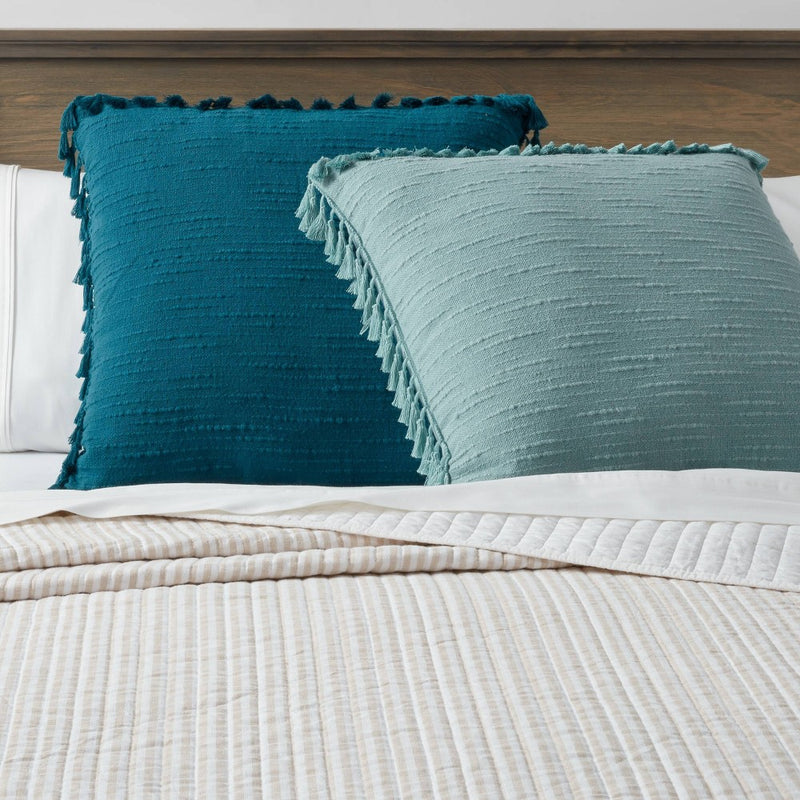 Euro Textured Slub Tassel Decorative Throw Pillow Light Teal Blue - Threshold (LOCAL PICKUP ONLY)