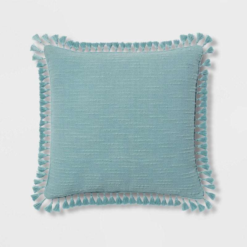 Euro Textured Slub Tassel Decorative Throw Pillow Light Teal Blue - Threshold (LOCAL PICKUP ONLY)