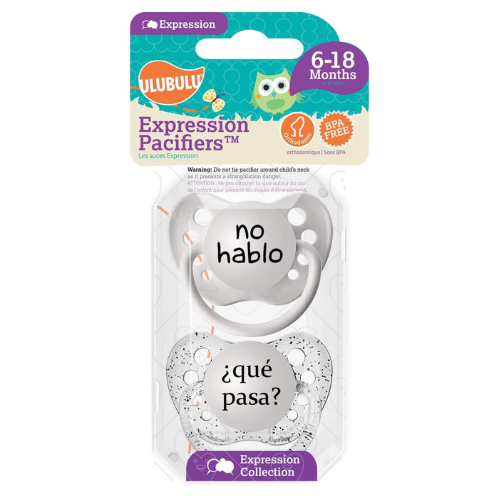 Ulubulu 2pk Pacifiers 6-18 Months - No Hablo & Que Pasa
