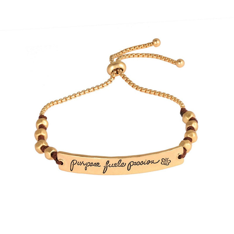 Bella Uno Bellissima Recycled Silver Plated Purpose Fuels Passion Adjustable Bracelet - Gold