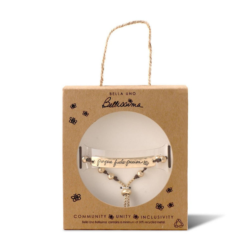 Bella Uno Bellissima Recycled Silver Plated Purpose Fuels Passion Adjustable Bracelet - Gold