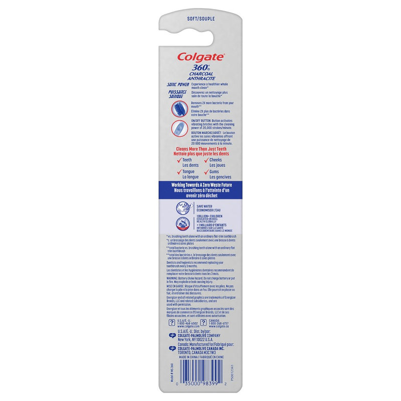 Colgate 360 Sonic Charcoal Power Vibrating Soft Toothbrush