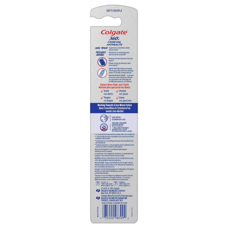 Colgate 360 Sonic Charcoal Power Vibrating Soft Toothbrush