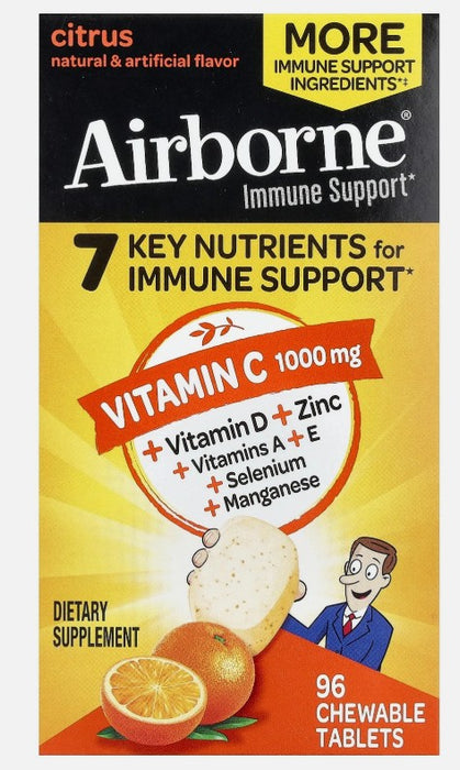 Airborne Immune Support Chewable Tablets - Citrus - 96ct EXP: 02/2026 or NEWER