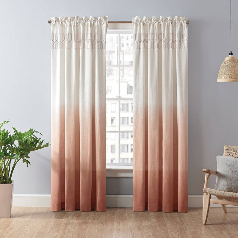 95"x52" Arashi Ombre Embroidery Light Filtering Curtain Panel Orange - Vue