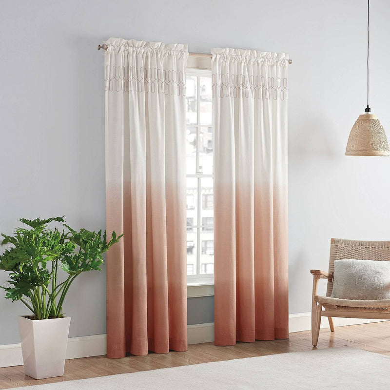 95"x52" Arashi Ombre Embroidery Light Filtering Curtain Panel Orange - Vue
