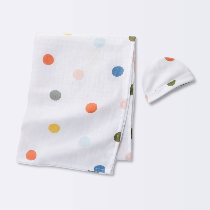 Hospital Muslin Swaddle Baby Blanket - Multi Dot - Cloud Island