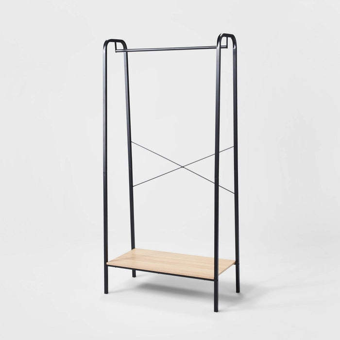 Single Shelf Garment Rack Black Metal with Natural Wood - Brightroom (LOCAL PICKUP ONLY)