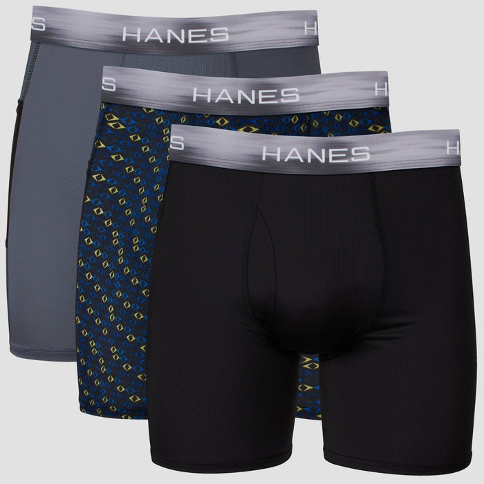 Hanes Premium Men's Xtemp Boxer Briefs with pocket 3pk - Gray/Blue/Black XL