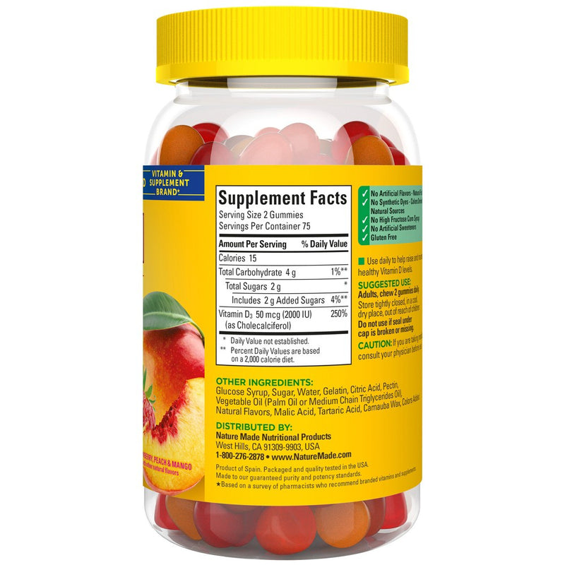 Nature Made Vitamin D3 2000 IU (50 mcg), for Bone Health and Immune Support Vitamin Gummies - 150ct