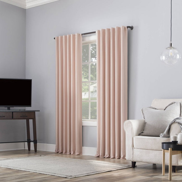 84"x50" Evelina Faux Dupioni Silk Thermal Extreme 100% Blackout Back Tab Curtain Panel Blush Pink - Sun Zero