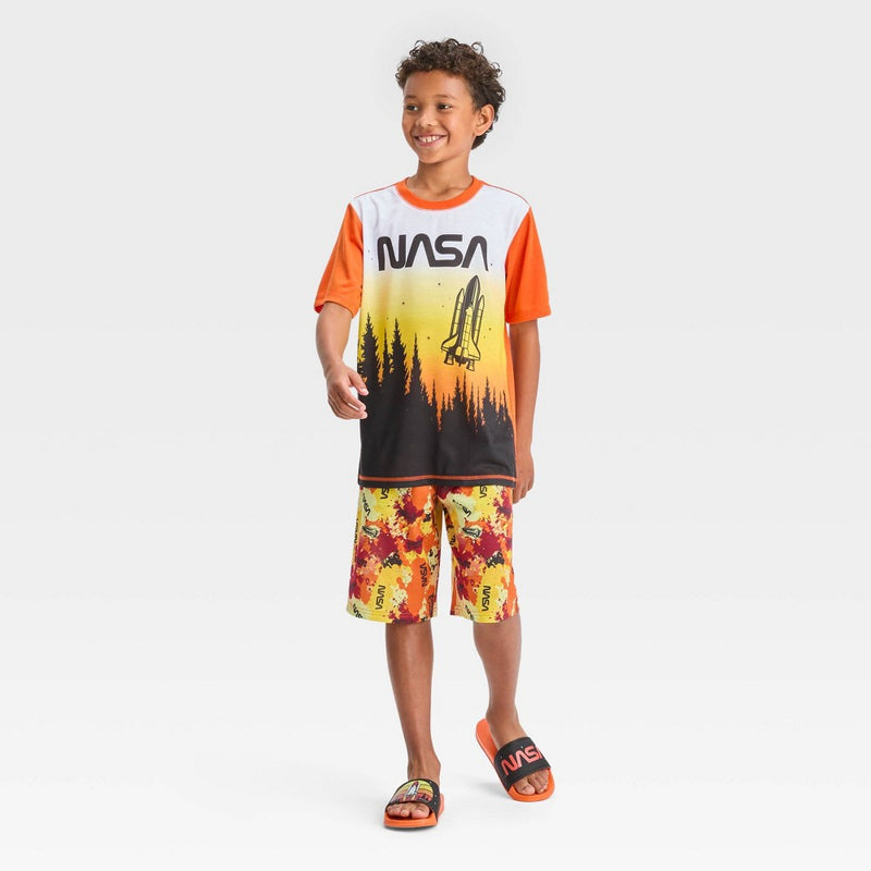 Boys' NASA 2pc Pajama Set with Slide Sandals - Orange 4-5