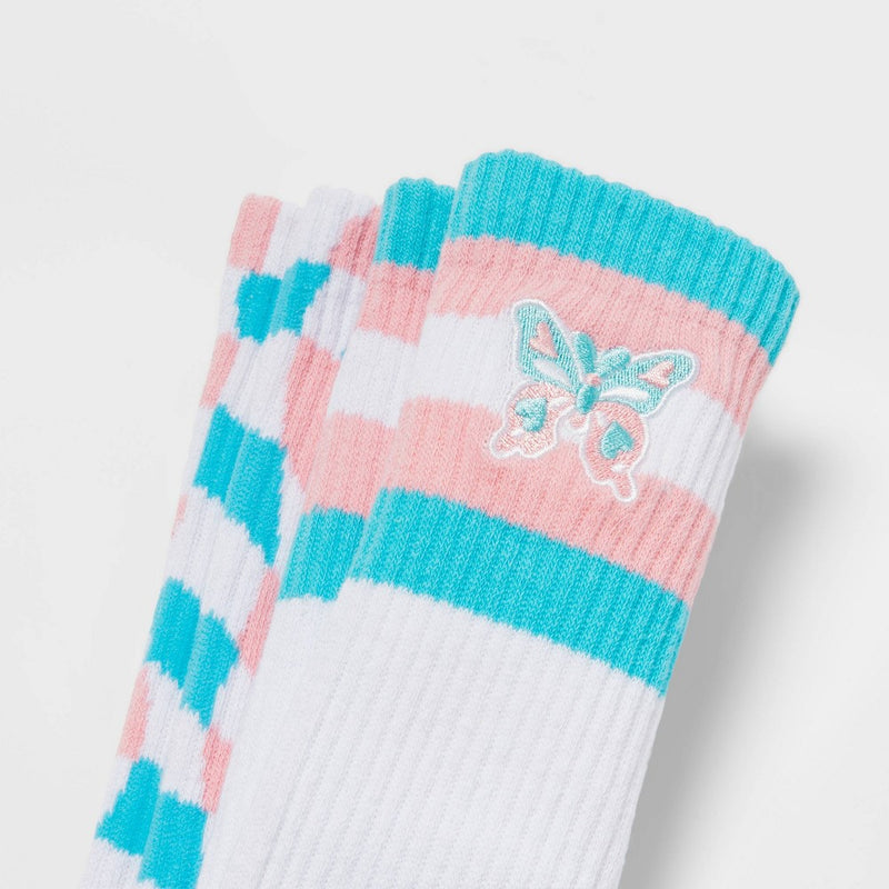 Pride Adult Trans Butterfly Socks - White Checkered S