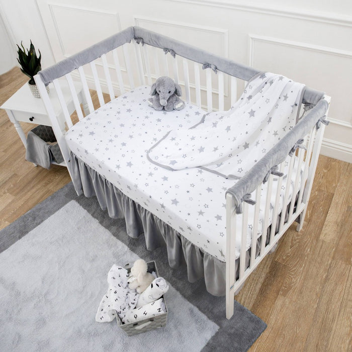 TL Care Heavenly Soft Narrow Reversible Crib Cover for Long Rail Gray/White