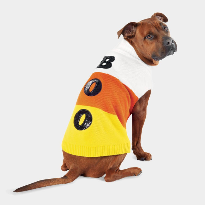 Halloween Candy Corn Boo Dog Sweater - L - Hyde & EEK! Boutique