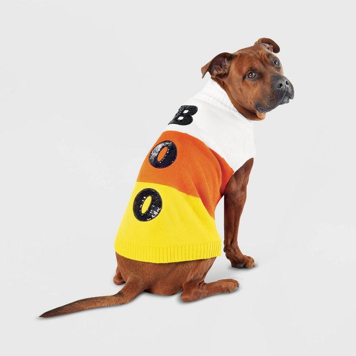 Halloween Candy Corn Boo Dog Sweater - L - Hyde & EEK! Boutique