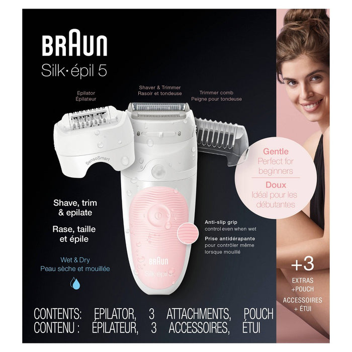 Braun Silk-epil 5-620 3-in-1 Women's Cordless Wet & Dry Epilator + 4 Extra Accessories