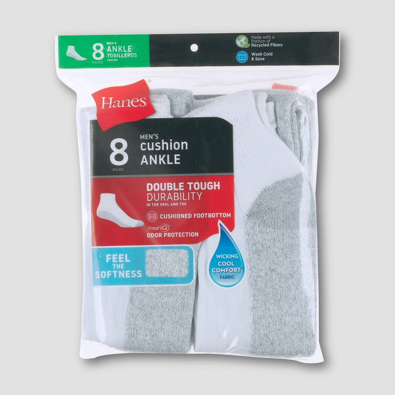 Hanes Men's 8pk Ankle Socks With FreshIQ - White 6-12
