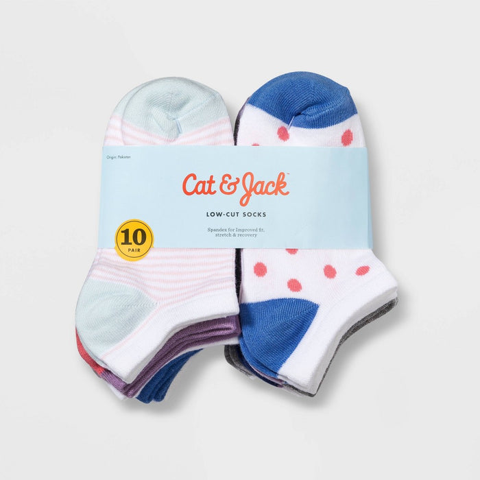 Girls' 10pk Lightweight Low Cut Socks - Cat & Jack S