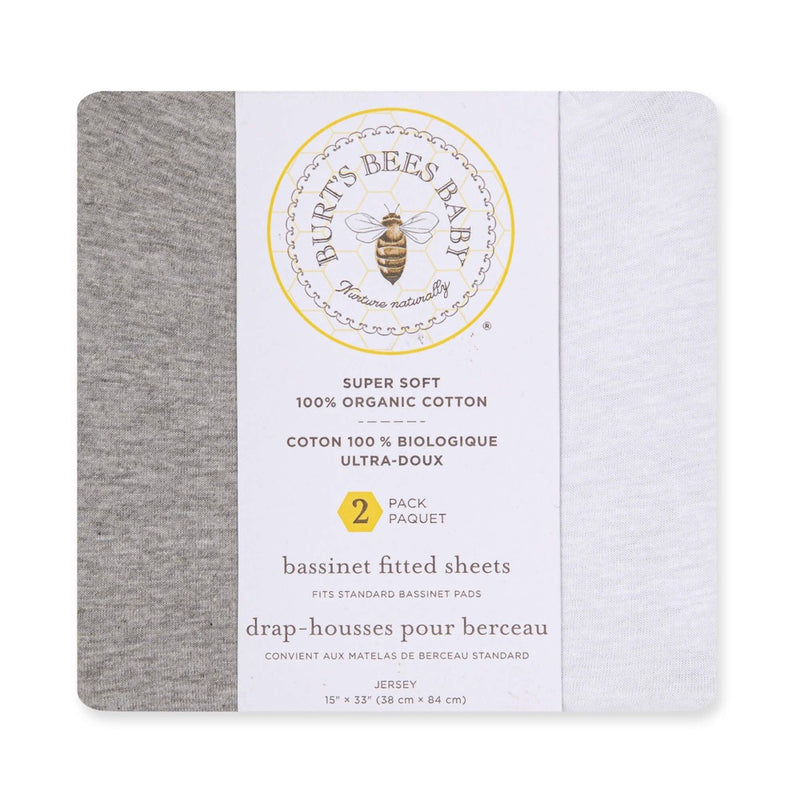 Burt's Bees Baby Organic Solid Bassinet Sheet - White Gray - 2pk