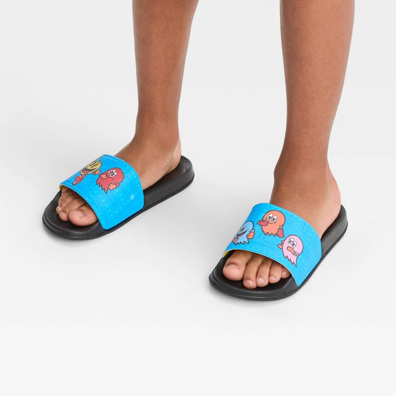 Boys' Pac-Man 2pc Short Sleeve Pajama Set with Slide Sandals - Black 6-7
