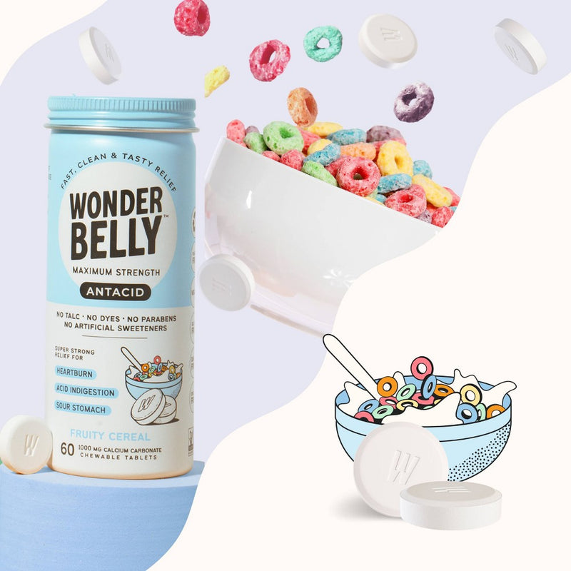 Wonderbelly Antacid 1000mg Chewable Heartburn Relief Tablets - Fruity Cereal - 60ct
