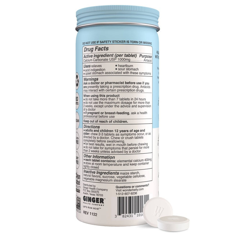 Wonderbelly Antacid 1000mg Chewable Heartburn Relief Tablets - Fruity Cereal - 60ct