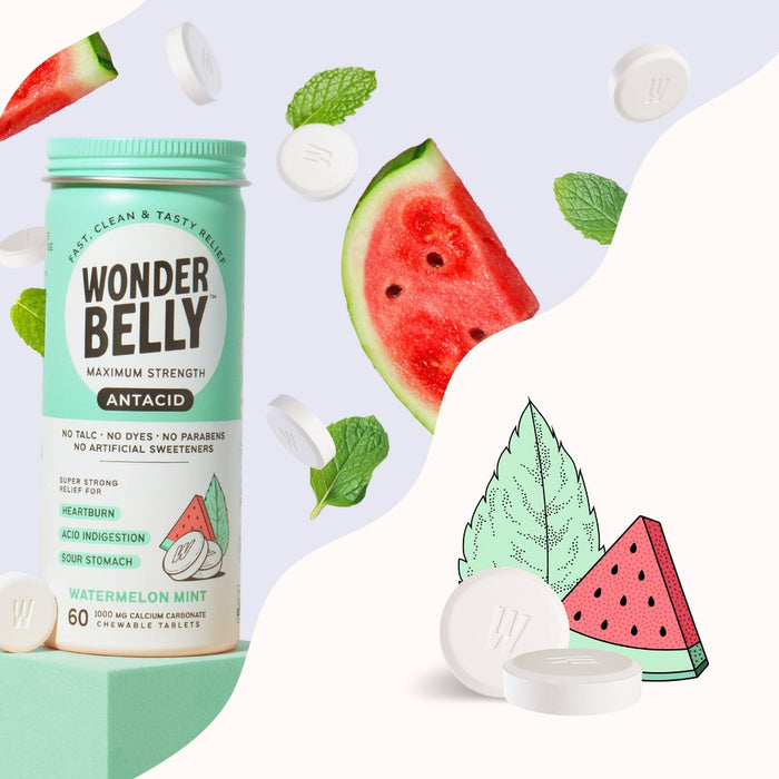 Wonderbelly Antacid 1000mg Chewable Heartburn Relief Tablets - Watermelon Mint - 60ct