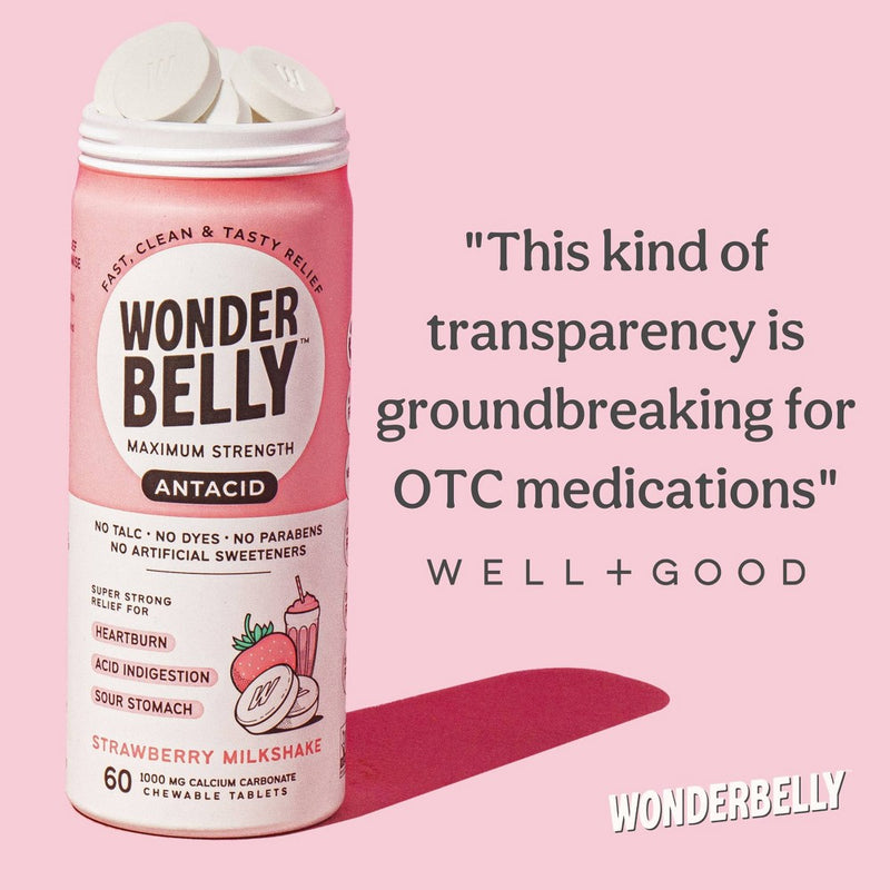 Wonderbelly Antacid 1000mg Chewable Heartburn Relief Tablets - Watermelon Mint - 60ct