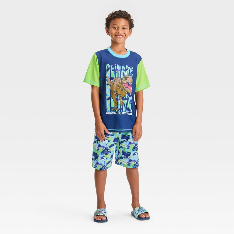 Boys' Jurassic World 2pc Pajama Set with Slide Sandals - Green 8