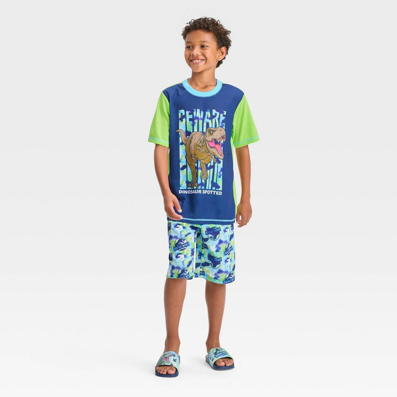 Boys' Jurassic World 2pc Pajama Set with Slide Sandals - Green 8