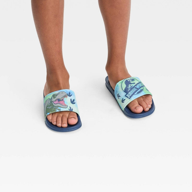 Boys' Jurassic World 2pc Pajama Set with Slide Sandals - Green 8