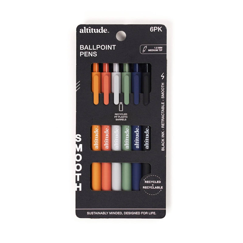 Altitude 6ct Ballpoint Retractable Pens Assorted Color Matte Finish Black Ink
