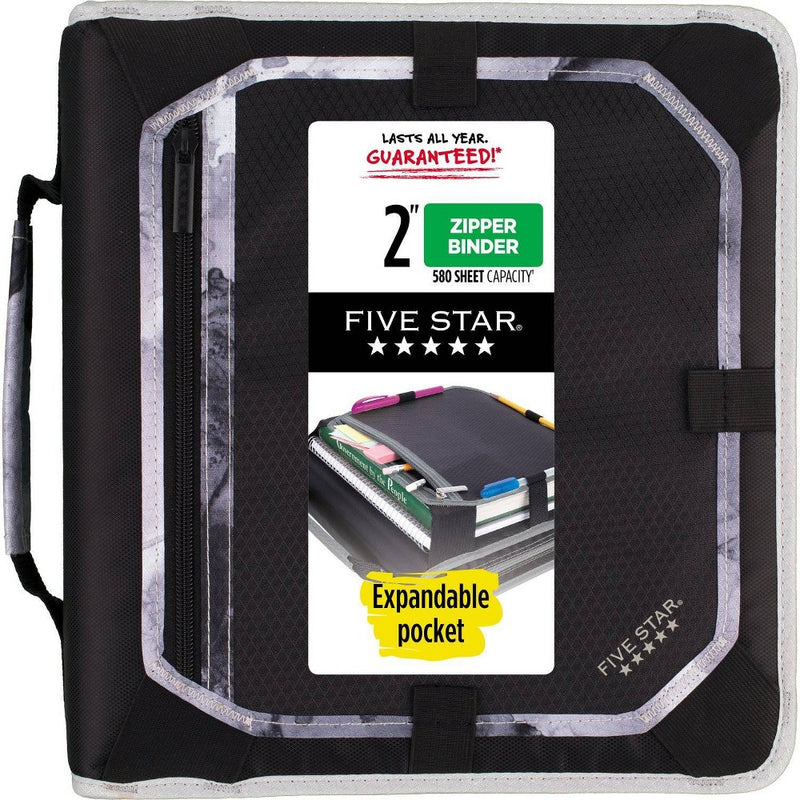 2" Sewn Zipper Binder with Expansion Panel Black/Gray - Five Star
