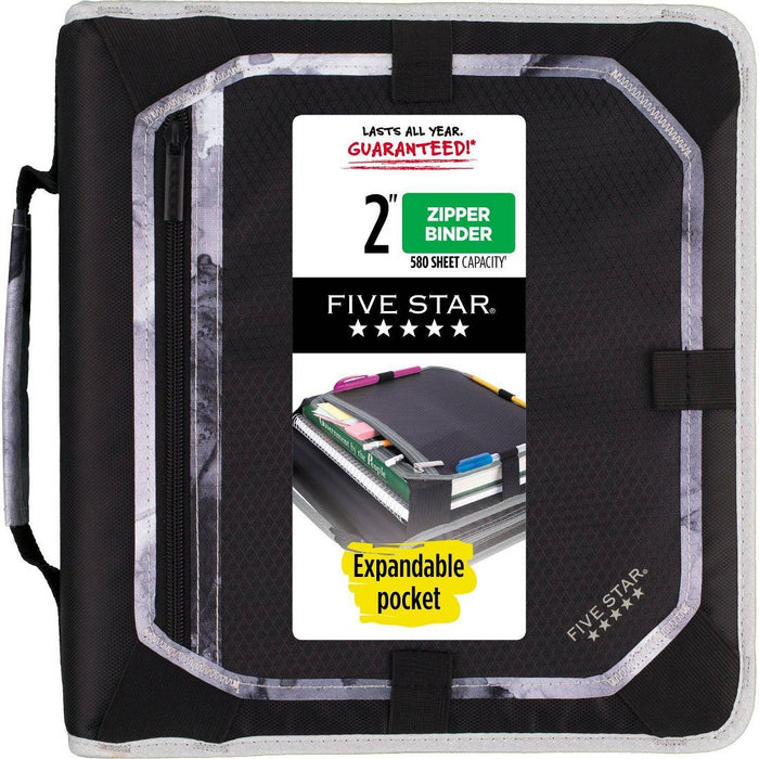 2" Sewn Zipper Binder with Expansion Panel Black/Gray - Five Star