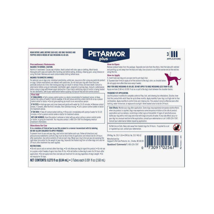 PetArmor Plus Flea and Tick Topical Treatment for Dogs - 45-88lbs - 3 Month Supply