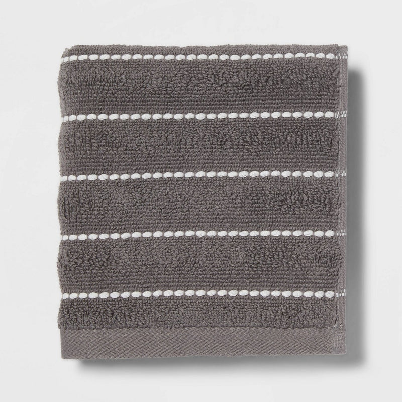4pc Performance Plus Washcloths Dark Gray Striped - Threshold