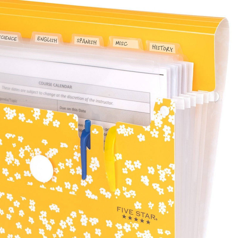 Five Star Mod Daisy 7-Pocket Vertical Expanding File Yellow Stripes