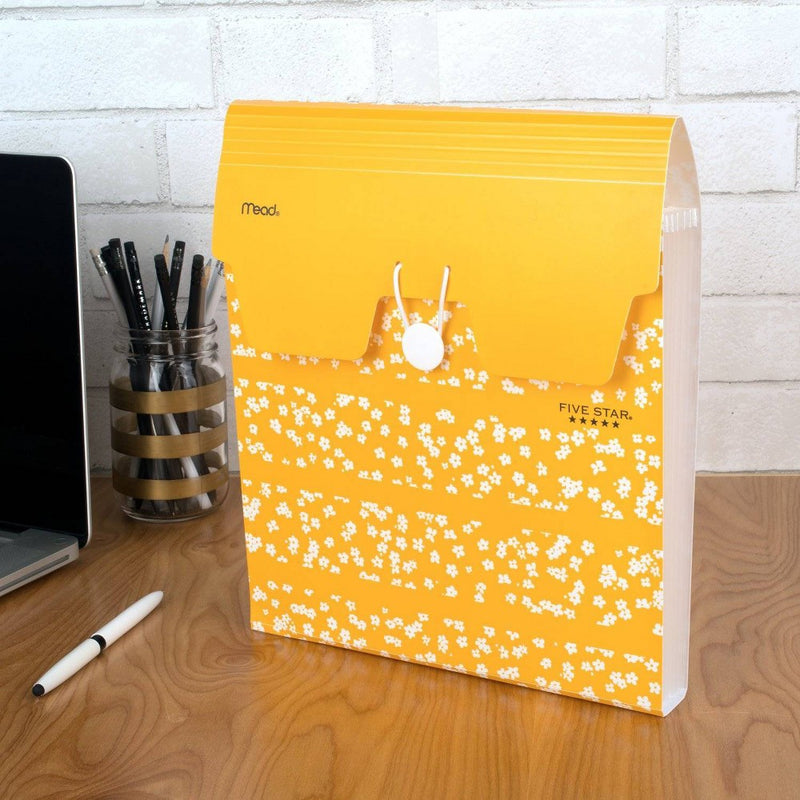 Five Star Mod Daisy 7-Pocket Vertical Expanding File Yellow Stripes