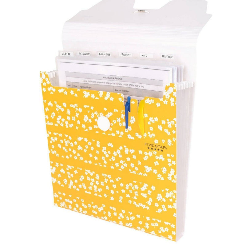 Five Star Mod Daisy 7-Pocket Vertical Expanding File Yellow Stripes