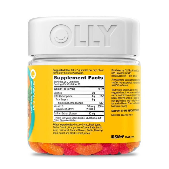 OLLY Hello Happy Gummy Worm Supplements - Vitamin D & Saffron - 60ct EXP: 12/24