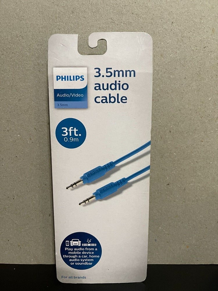 Philops Audio/Video 3.5mm 3ft Cable Blue Fast Shipping