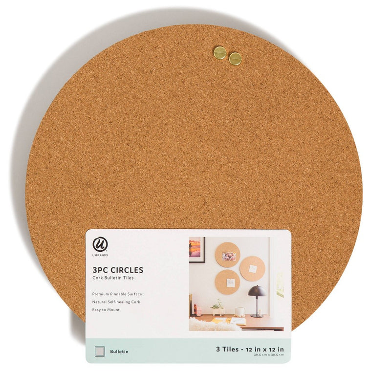 U Brands 12" Round 3ct Cork Tiles Brown