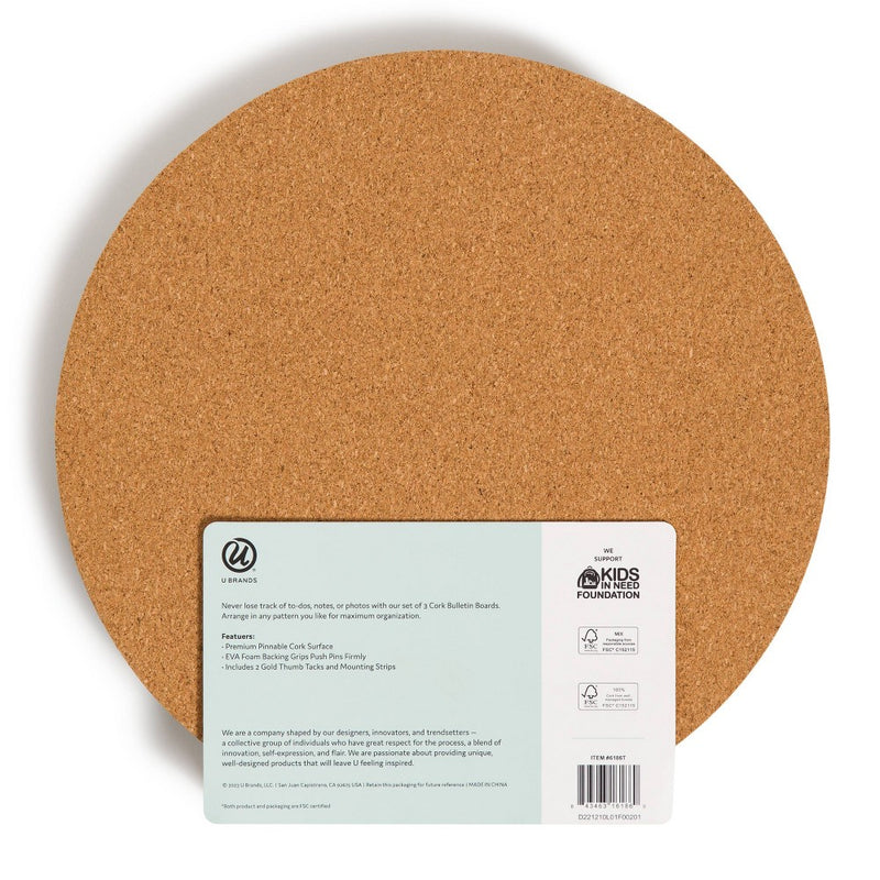 U Brands 12" Round 3ct Cork Tiles Brown