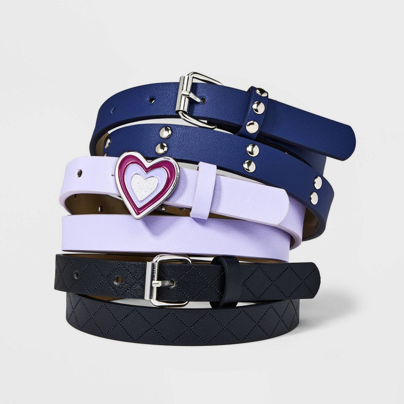 Kids' 3pk Heart Buckle Studded Embossed Belt Set - Cat & Jack S (LOCAL PICKUP ONLY)