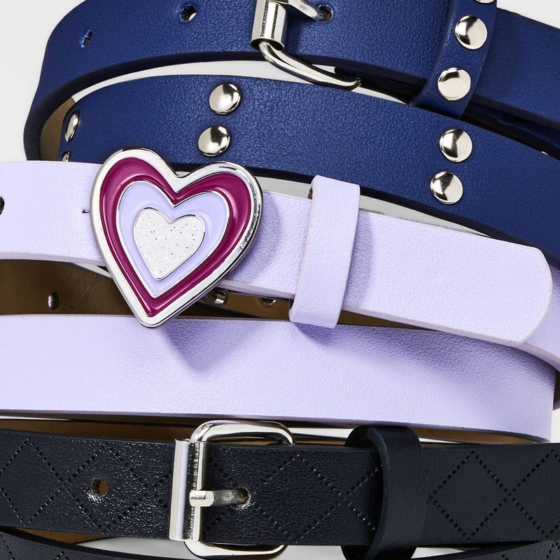 Kids' 3pk Heart Buckle Studded Embossed Belt Set - Cat & Jack S (LOCAL PICKUP ONLY)
