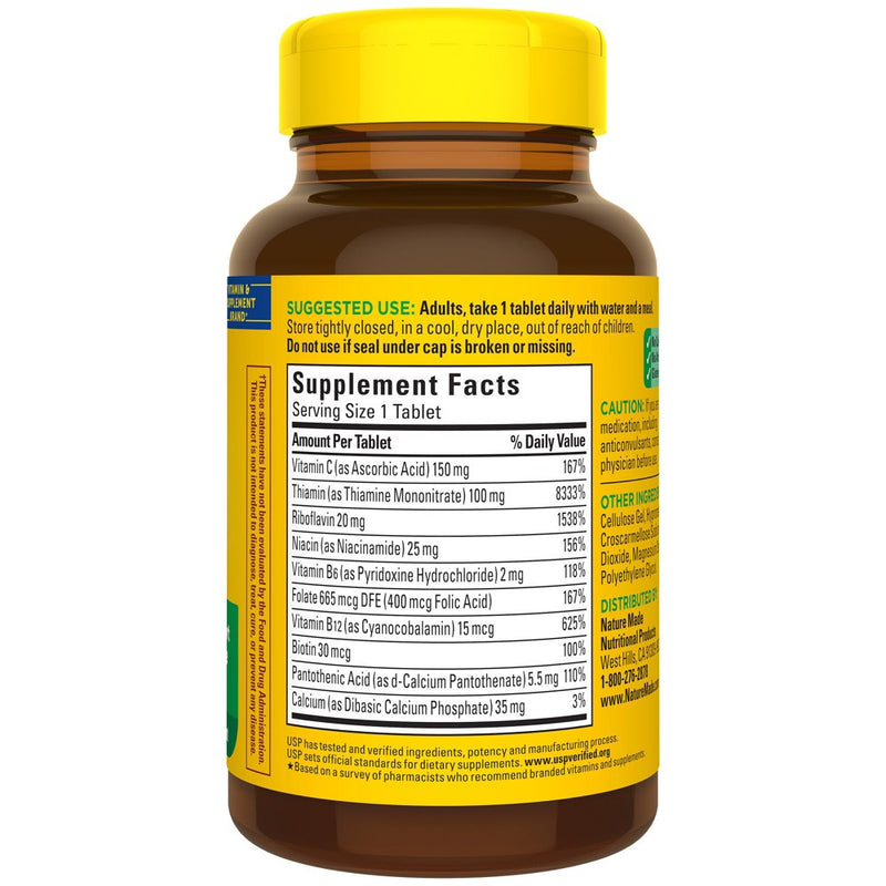 Nature Made Super Vitamin B Complex with Folic Acid + Vitamin C for Immune Support Tablets - 140ct